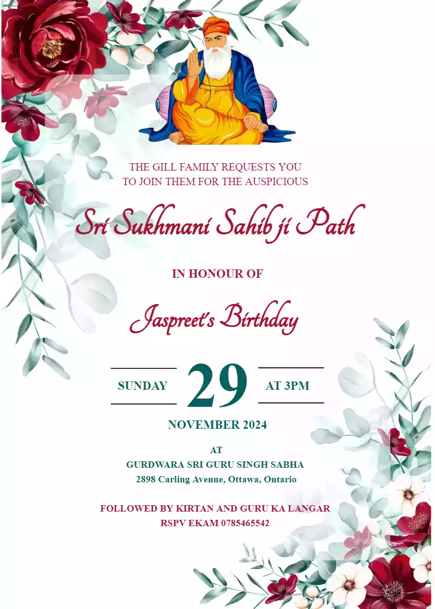 Invitation For Sukhmani Sahib Path 10 Invitation For Sukhmani Sahib Path